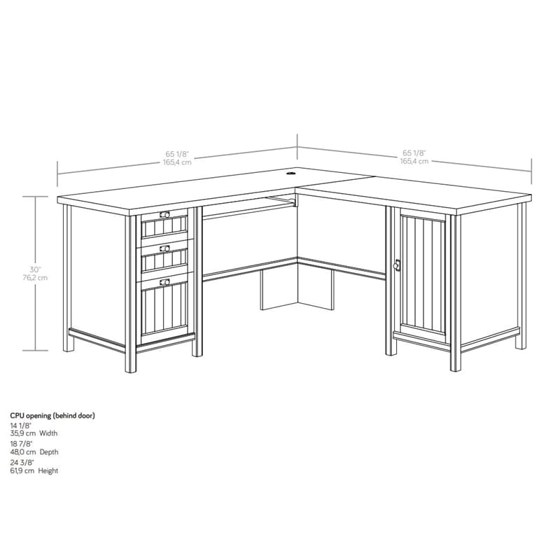 Pemberly Row Coastal Wood L Shaped Computer Desk in Chalked Chestnut