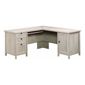 Pemberly Row Coastal Wood L Shaped Computer Desk in Chalked Chestnut