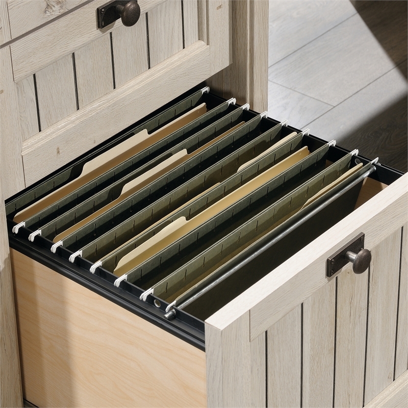 Pemberly Row Coastal Wood L Shaped Computer Desk in Chalked Chestnut