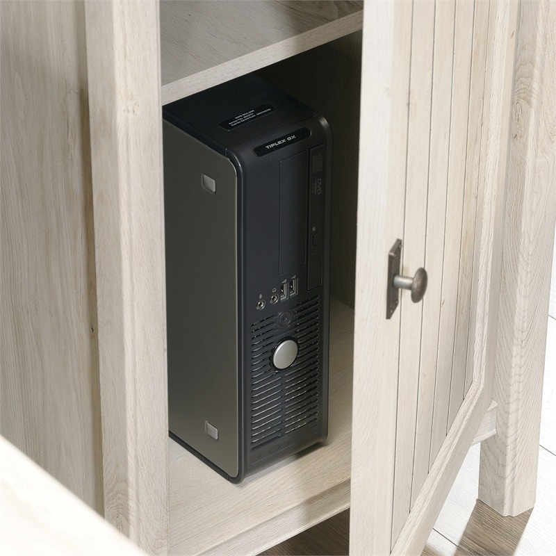 Pemberly Row Coastal Wood L Shaped Computer Desk in Chalked Chestnut