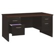 Pemberly Row Double Pedestal Metal Desk Arch Pull Handles Black/Walnut