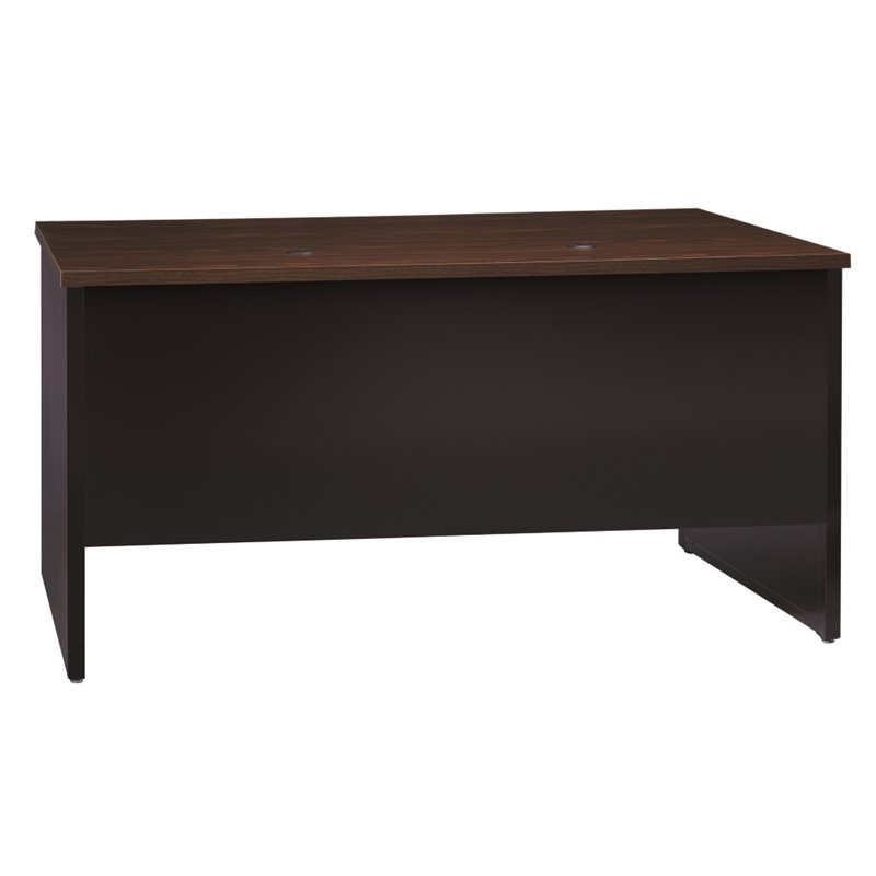 Pemberly Row Double Pedestal Metal Desk Arch Pull Handles Black/Walnut
