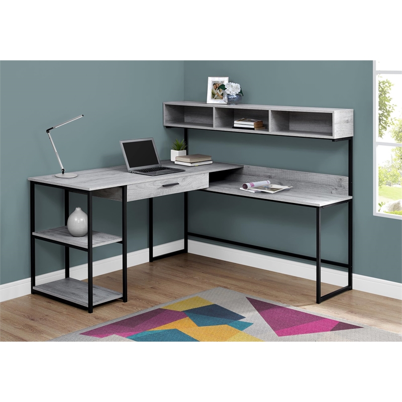 Pemberly Row L Shaped Computer Desk in Gray and Black