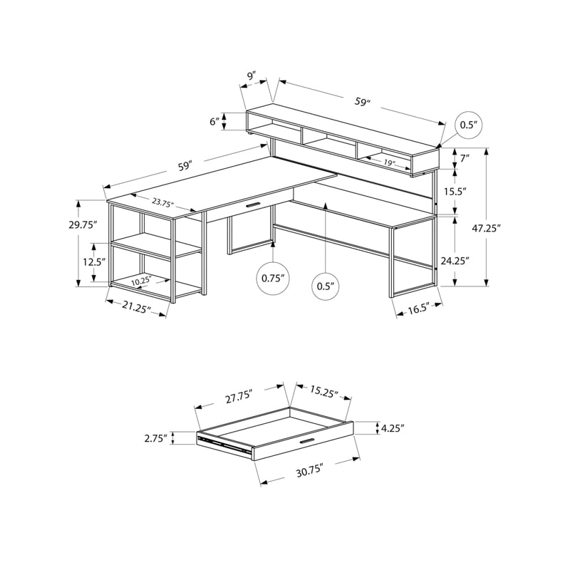 Pemberly Row L Shaped Computer Desk in Gray and Black