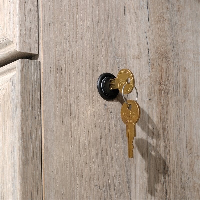 Pemberly Row L-shaped Contemporary Engineered Wood Computer Desk in Split Oak