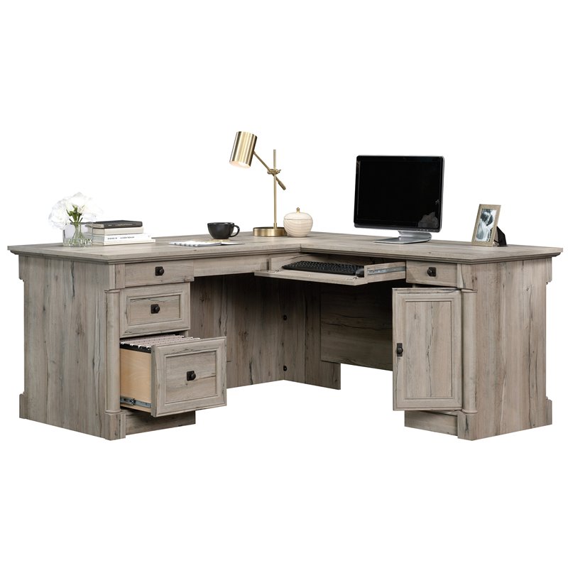 pemberly row l shaped desk in wind oak