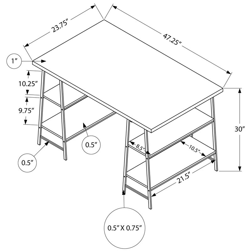 Pemberly Row 3 Tier Wood Top Sawhorse Computer Desk in White
