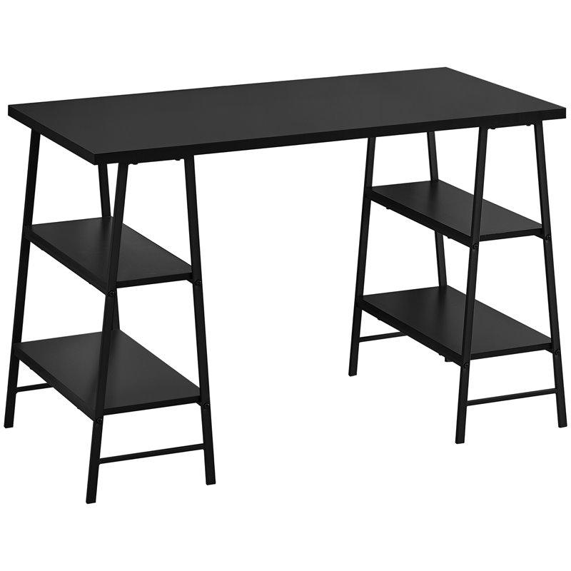 Pemberly Row 3 Tier Wood Top Sawhorse Computer Desk in Black