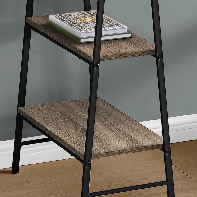 Pemberly Row 3 Tier Wood Top Sawhorse Computer Desk in Dark Taupe and Black