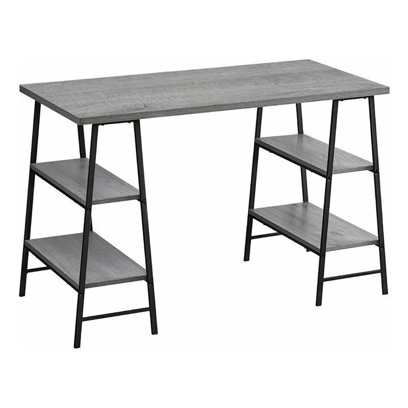 Pemberly Row Industrial 3 Tier Wood/Metal Top Computer Desk in Gray/Black