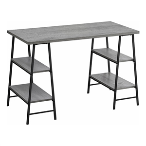 pemberly row industrial 3 tier wood/metal top computer desk in gray/black