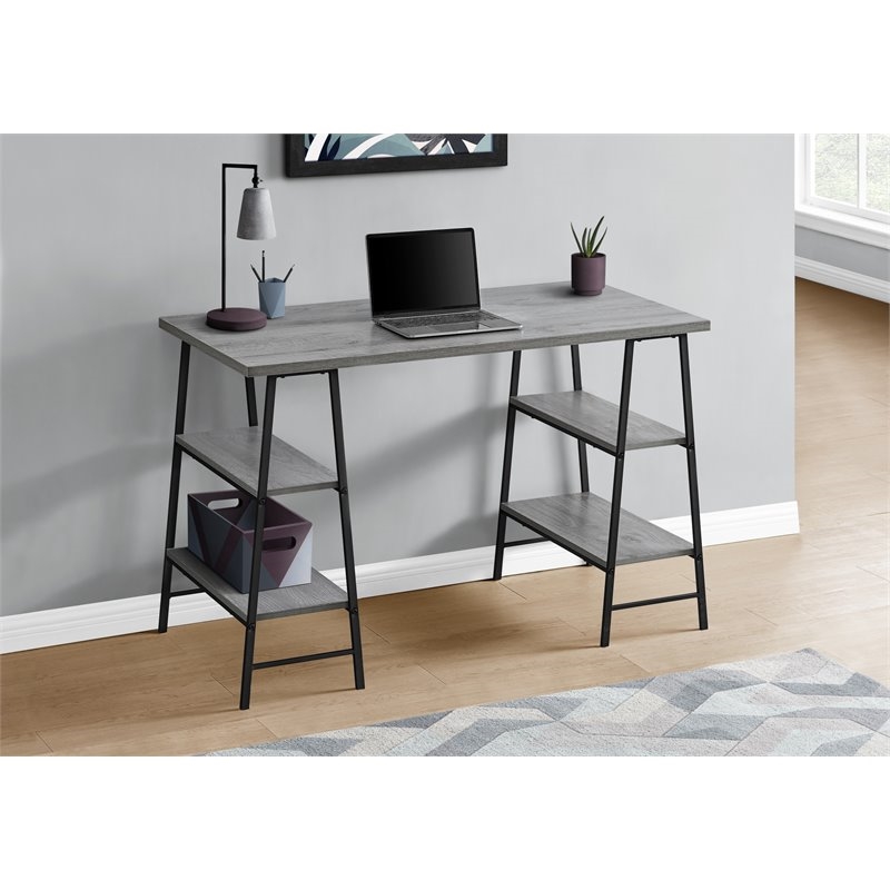 Pemberly Row Industrial 3 Tier Wood/Metal Top Computer Desk in Gray/Black