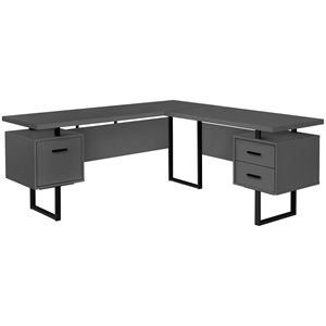 pemberly row reversible wooden l shaped corner computer desk in gray and black