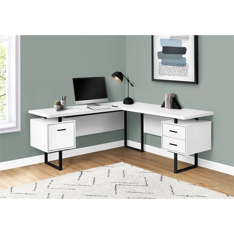 Pemberly Row Reversible Wooden L Shaped Corner Computer Desk in White and Black