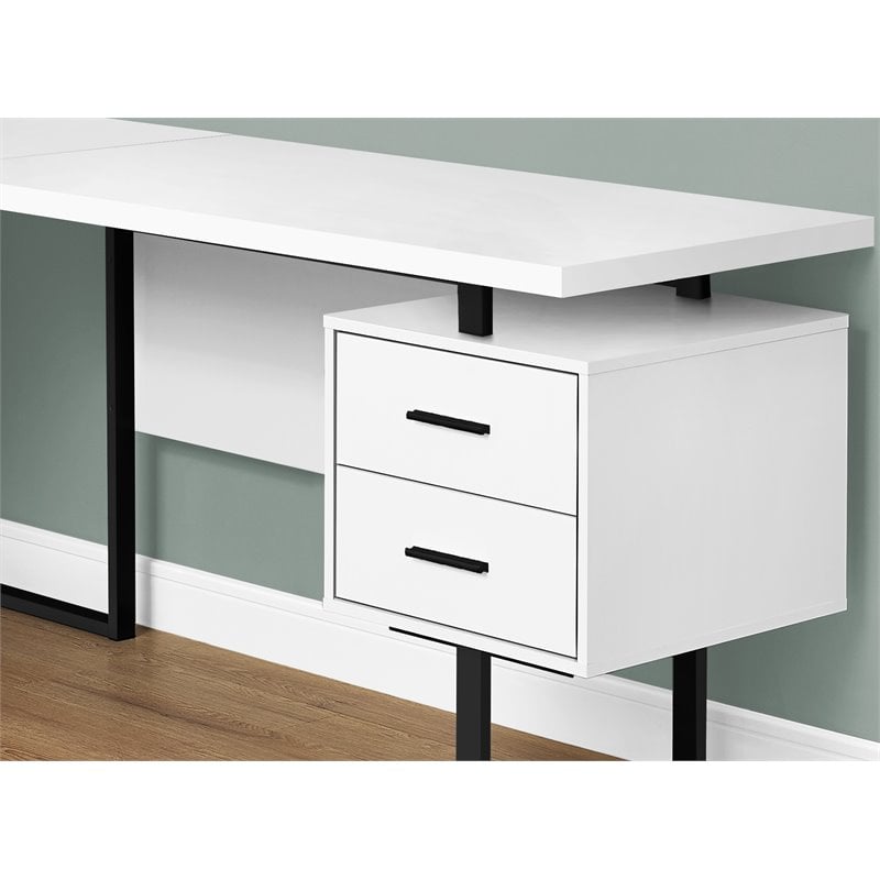 Pemberly Row Reversible Wooden L Shaped Corner Computer Desk in White and Black