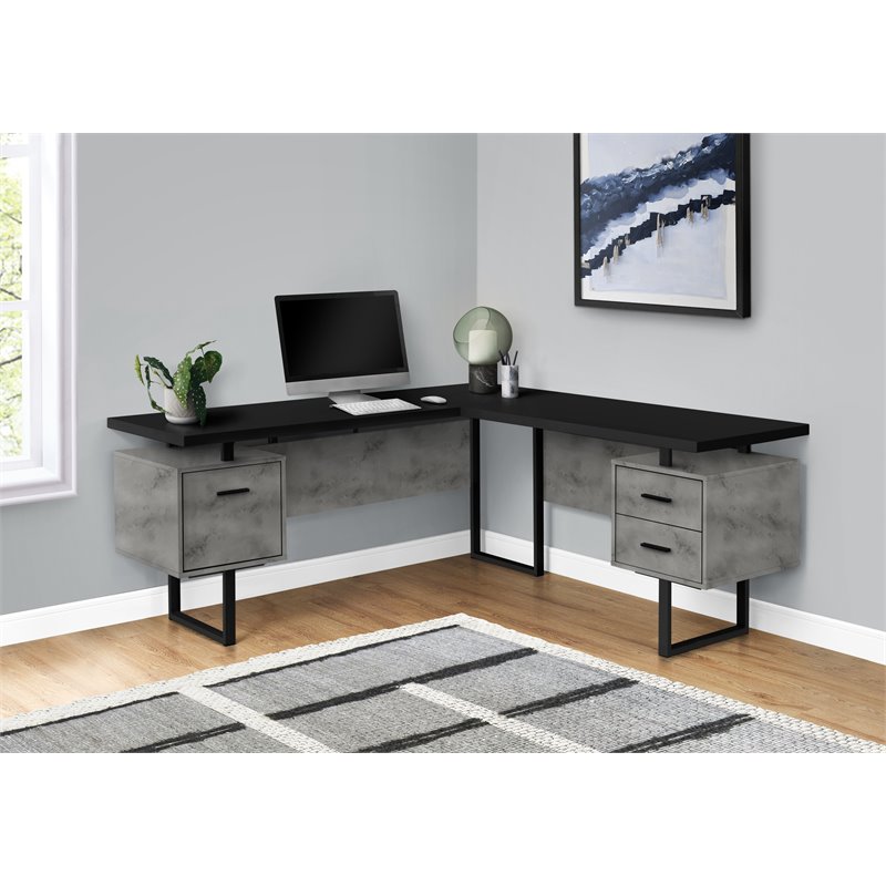 Pemberly Row Reversible Wooden L Shaped Corner Computer Desk in Black and Gray