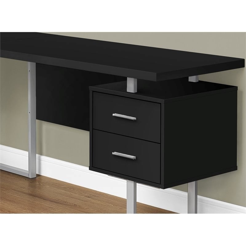 Pemberly Row Contemporary Wood Reversible L Shaped Corner Computer Desk in Black