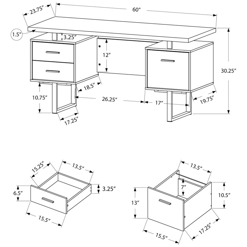 Pemberly Row Revesible Wooden Floating Desktop Computer Desk in Cherry and Black