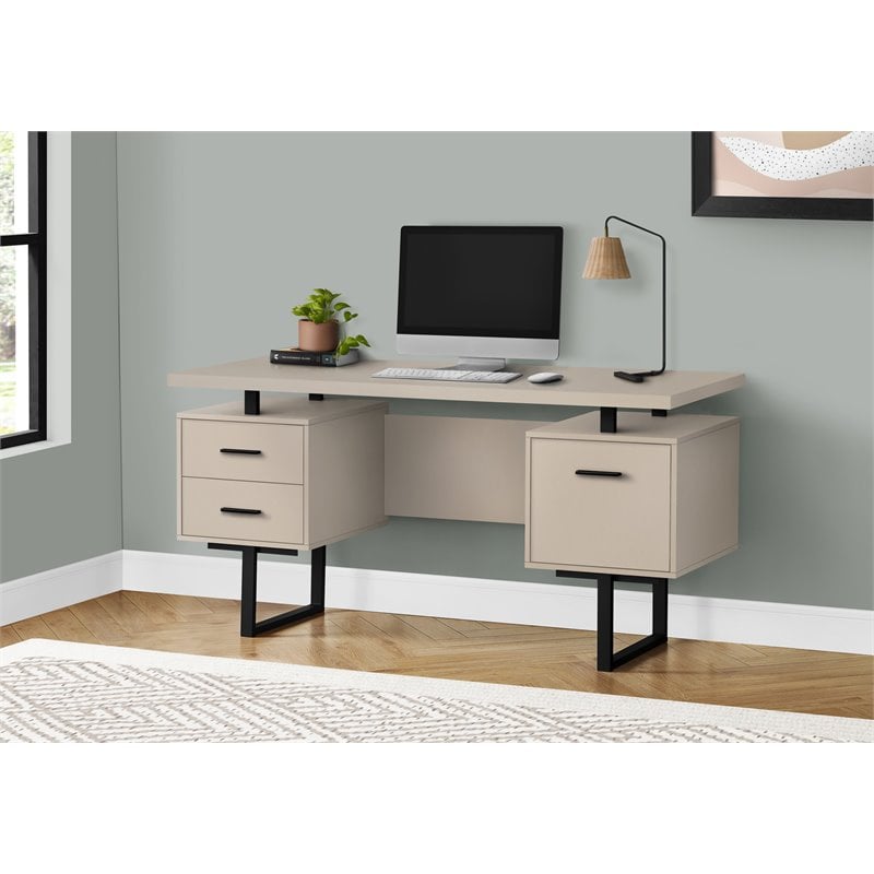 Pemberly Row Revesible Wooden Floating Desktop Computer Desk in Taupe and Black
