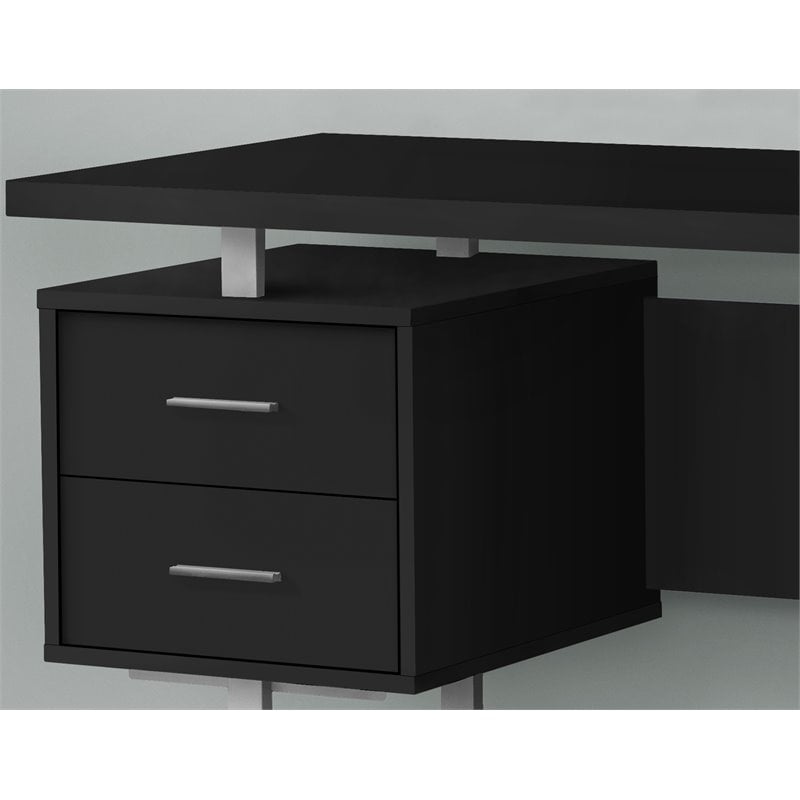Pemberly Row Contemporary Wood Reversible Floating Computer Desk in Black
