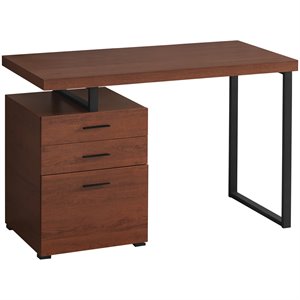 pemberly row reversible wooden pedestal computer desk in cherry and black