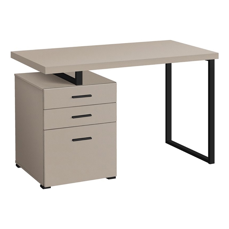 Pemberly Row Contemporary Wood Reversible Pedestal Computer Desk in Beige