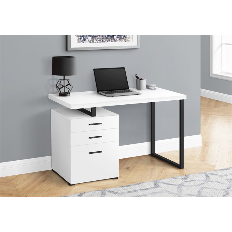 Pemberly Row Reversible Wooden Pedestal Computer Desk in White and Black