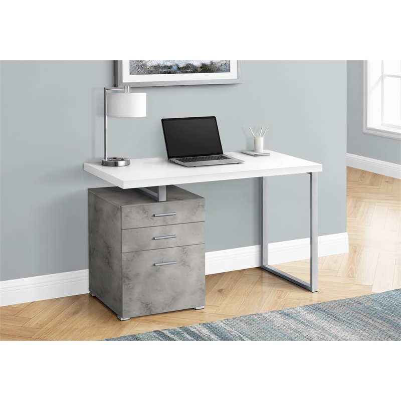 Pemberly Row Contemporary Wood Reversible Pedestal Computer Desk in Gray