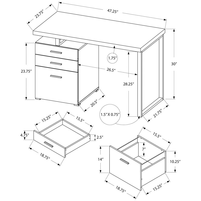 Pemberly Row Contemporary Wood Reversible Pedestal Computer Desk in Gray