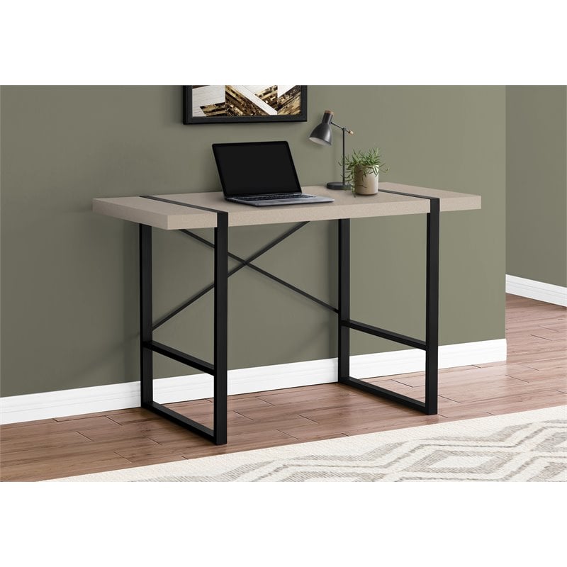 Pemberly Row Thick Wood Top X Base Computer Desk in Taupe and Black