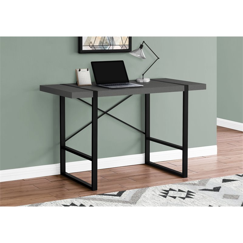 Pemberly Row Thick Wood Top X Base Computer Desk in Gray and Black