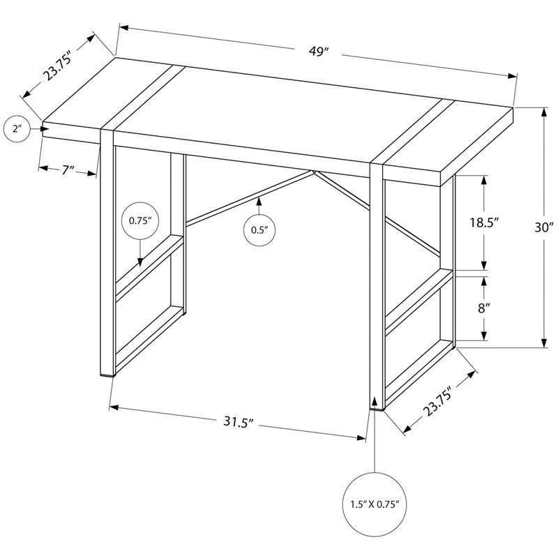 Pemberly Row Thick Wood Top X Base Computer Desk in Gray and Black