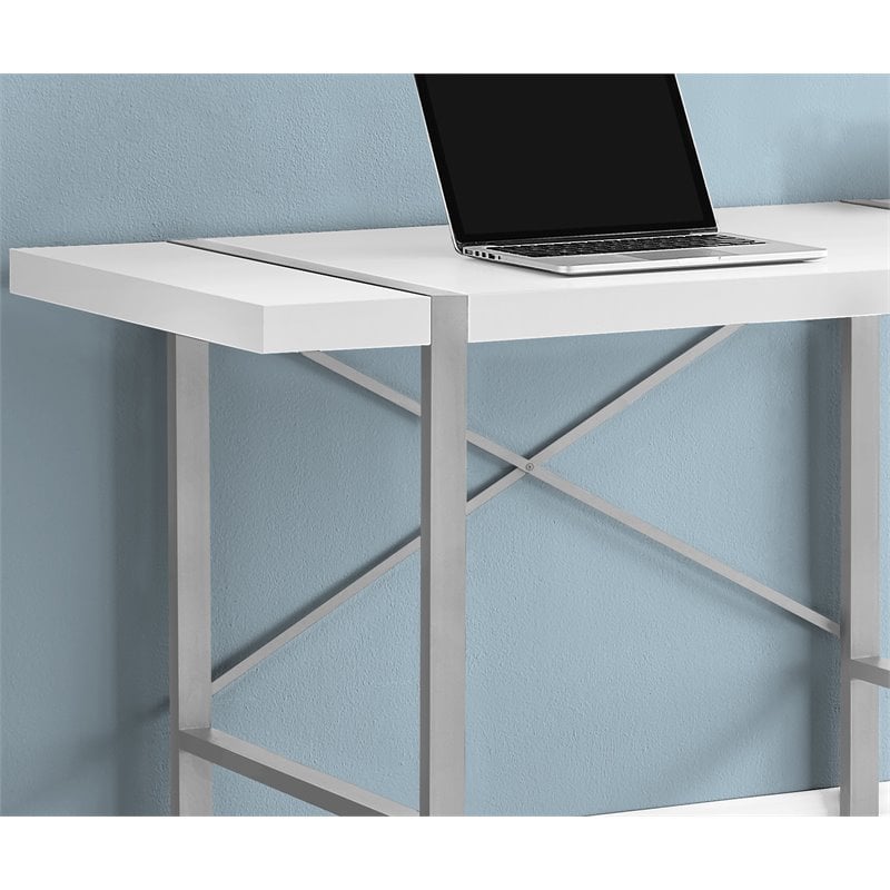 Pemberly Row Thick Wood Top X Base Computer Desk in White and Silver