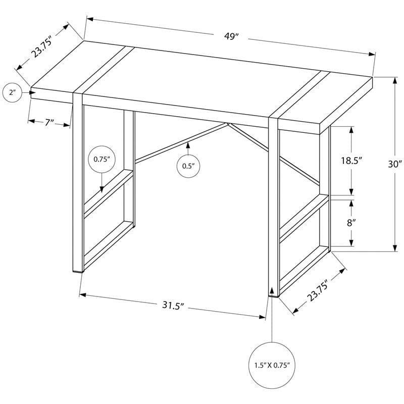 Pemberly Row Thick Wood Top X Base Computer Desk in White and Silver