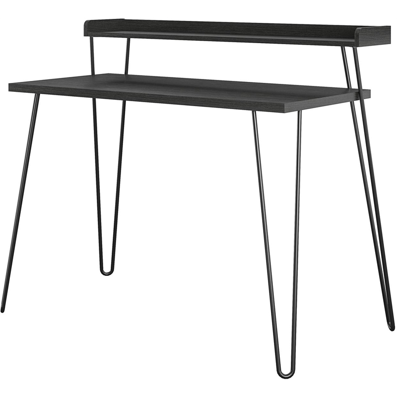 Pemberly Row Retro Computer Desk with Riser in Black Oak