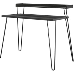 Pemberly Row Retro Computer Desk with Riser in Black Oak