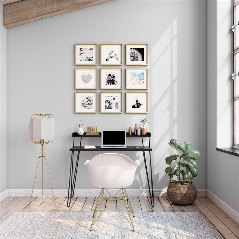 Pemberly Row Retro Computer Desk with Riser in Black Oak