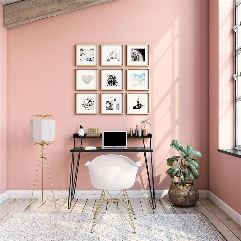 Pemberly Row Retro Computer Desk with Riser in Black Oak