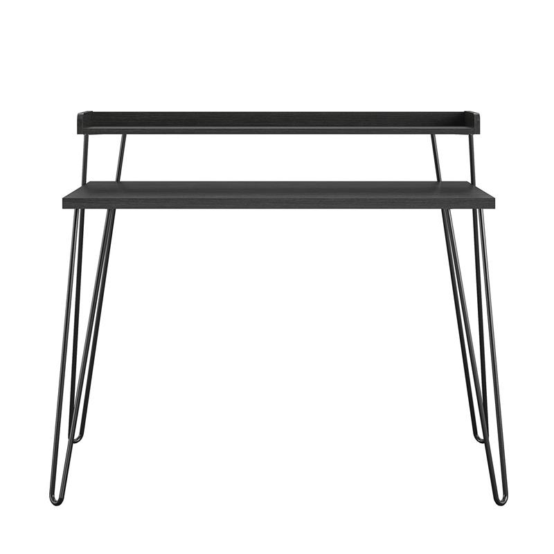 Pemberly Row Retro Computer Desk with Riser in Black Oak