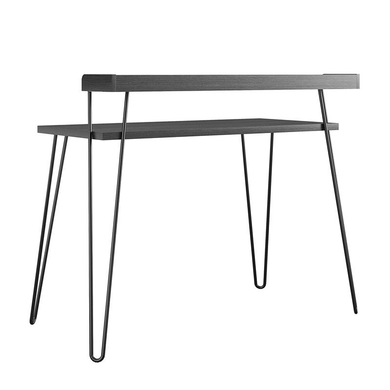 Pemberly Row Retro Computer Desk with Riser in Black Oak