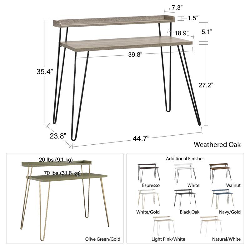 Pemberly Row Retro Computer Desk with Riser in Black Oak