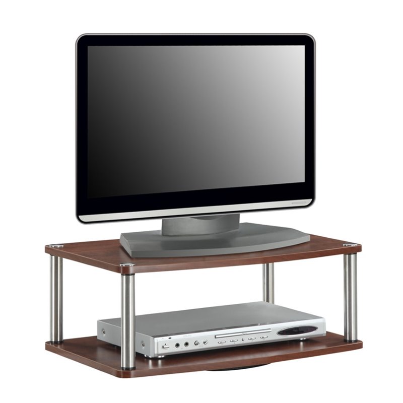 Pemberly Row Mid-Century Two Tier TV Swivel in Cherry Wood Finish