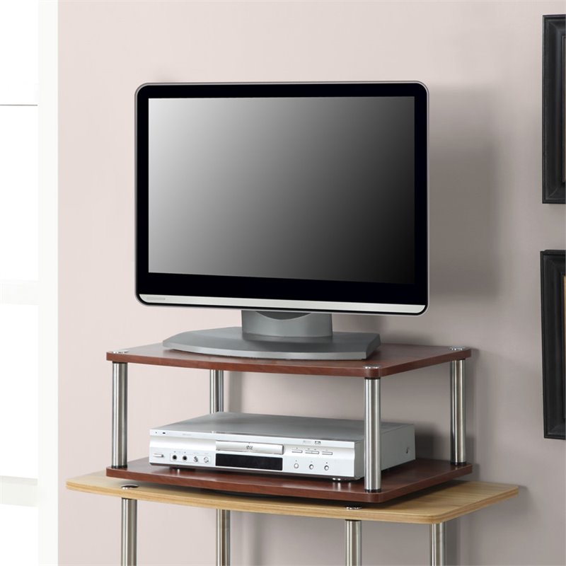 Pemberly Row Mid-Century Two Tier TV Swivel in Cherry Wood Finish