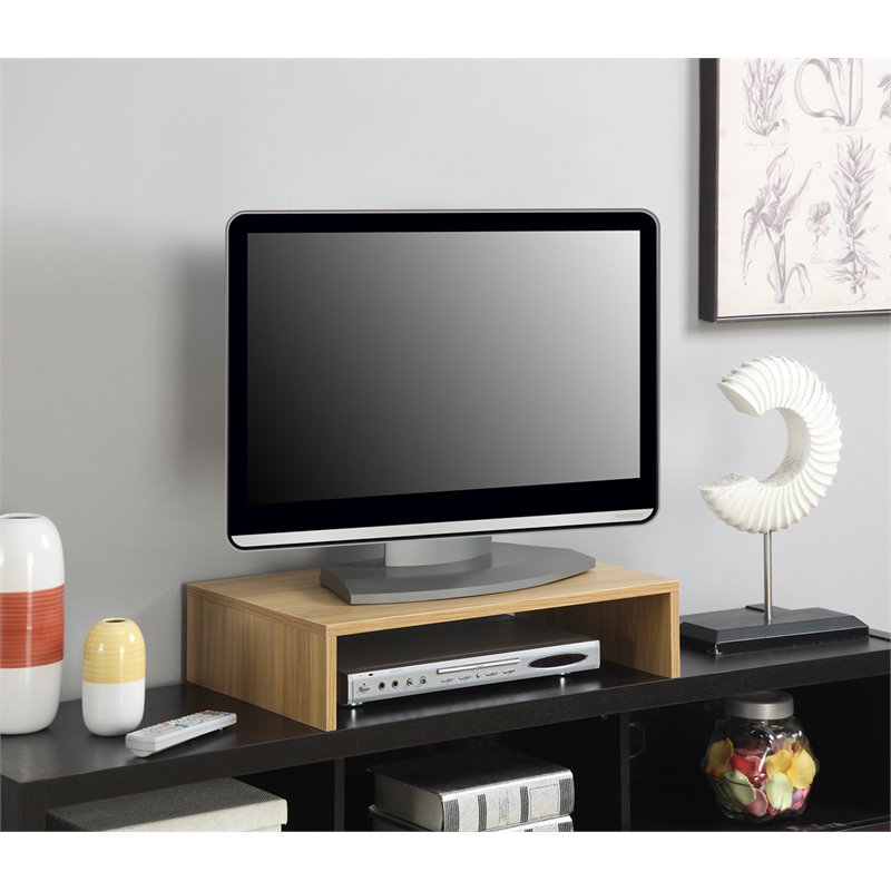 Pemberly Row Small TV Monitor Riser in Light Oak Wood Finish