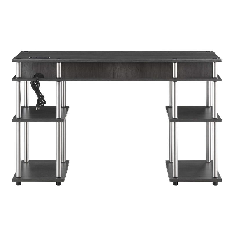 Pemberly Row Student Desk with Charging Station in Gray Wood Finish