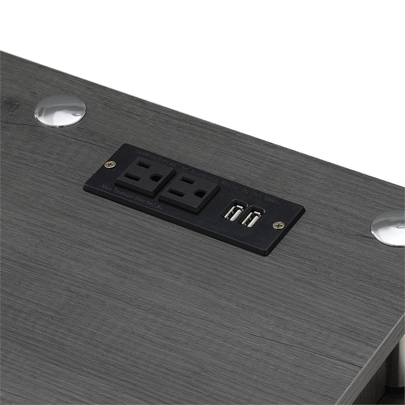 Pemberly Row Student Desk with Charging Station in Gray Wood Finish