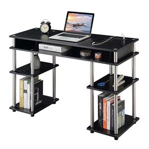 Pemberly Row Student Desk with Charging Station in Black Wood Finish