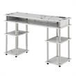 Pemberly Row Student Desk with Charging Station White Faux Marble Wood