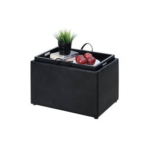 Pemberly Row Transitional Storage Ottoman in Black Faux Leather