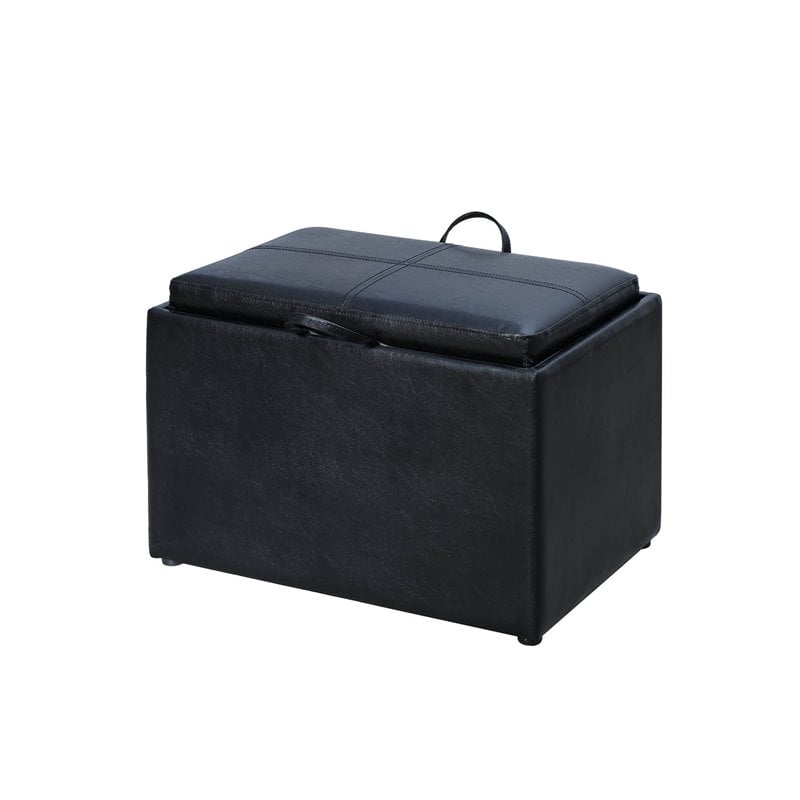 Pemberly Row Transitional Storage Ottoman in Black Faux Leather